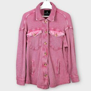 Bagatelle Collection Waffle Knit Shacket Washed Pink